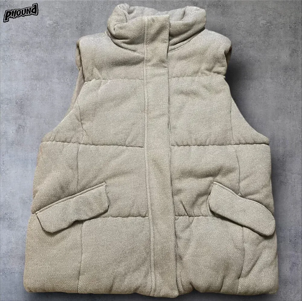 Gap Vest Womens XXL Gray Quilted Puffer Fleece Lined Mock Neck Snap Insulated